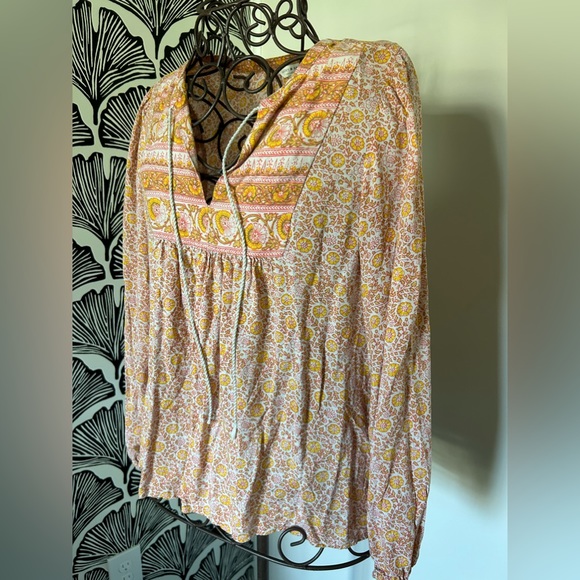 Lucky Brand Long sleeve peasant blouse - Orange Sunburst Boho style size small - Picture 3 of 4